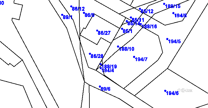Parcela st. 188/18 v KÚ Zadní Kopanina, Katastrální mapa