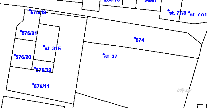 Parcela st. 37 v KÚ Řepov, Katastrální mapa