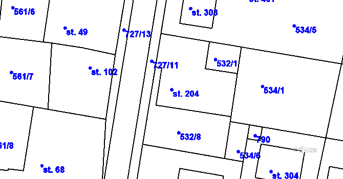 Parcela st. 204 v KÚ Řepov, Katastrální mapa