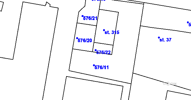 Parcela st. 576/22 v KÚ Řepov, Katastrální mapa