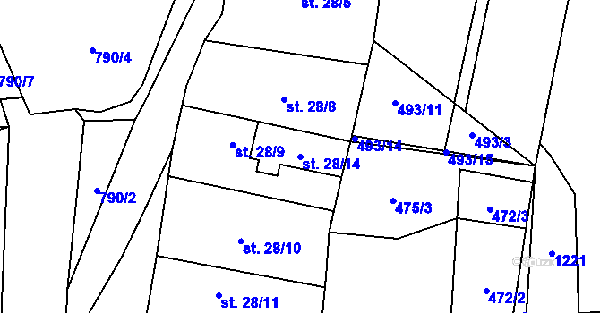 Parcela st. 28/14 v KÚ Řeřichy, Katastrální mapa