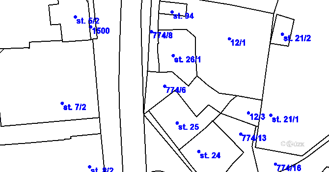 Parcela st. 774/6 v KÚ Řeřichy, Katastrální mapa