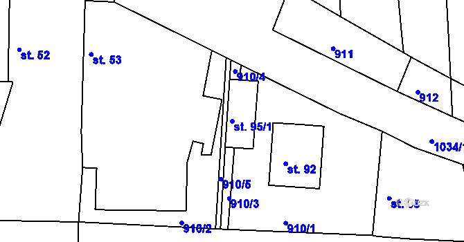 Parcela st. 95/1 v KÚ Řeřichy, Katastrální mapa