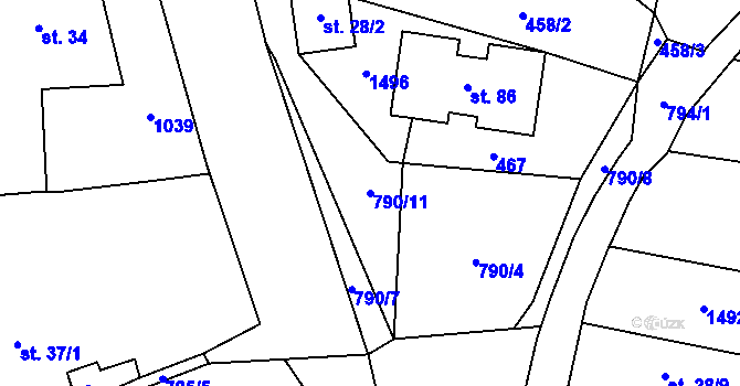 Parcela st. 790/11 v KÚ Řeřichy, Katastrální mapa