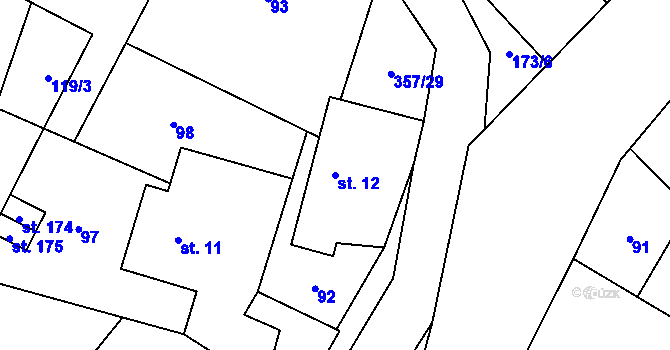 Parcela st. 12 v KÚ Řestoky, Katastrální mapa