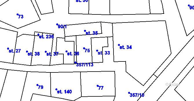 Parcela st. 33 v KÚ Řestoky, Katastrální mapa