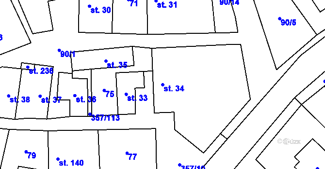 Parcela st. 34 v KÚ Řestoky, Katastrální mapa