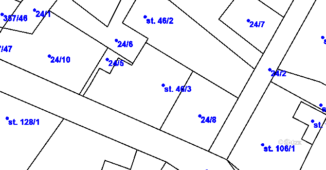 Parcela st. 46/3 v KÚ Řestoky, Katastrální mapa