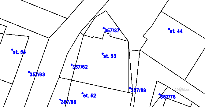 Parcela st. 53 v KÚ Řestoky, Katastrální mapa