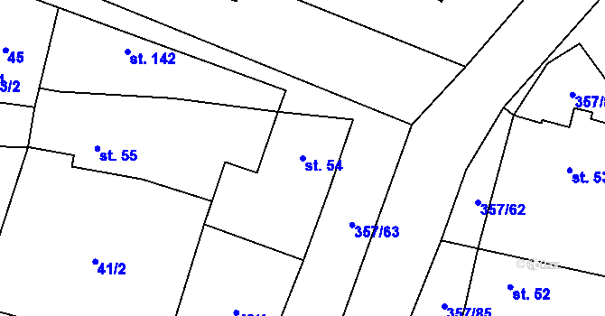 Parcela st. 54 v KÚ Řestoky, Katastrální mapa