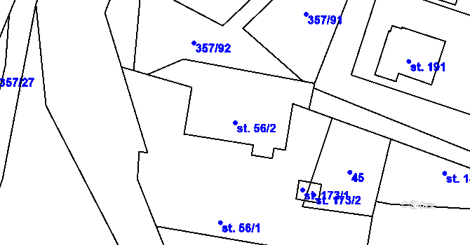 Parcela st. 56/2 v KÚ Řestoky, Katastrální mapa