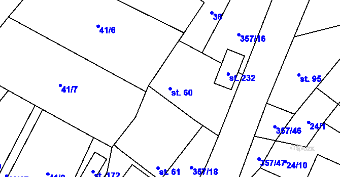 Parcela st. 60 v KÚ Řestoky, Katastrální mapa