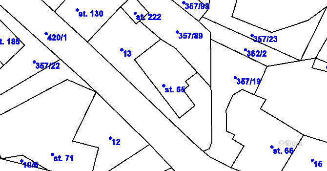 Parcela st. 65 v KÚ Řestoky, Katastrální mapa