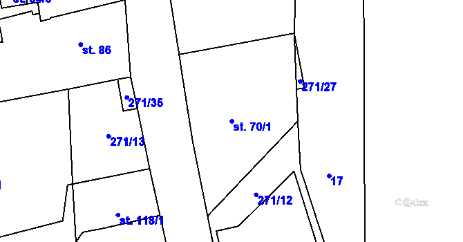 Parcela st. 70/1 v KÚ Řestoky, Katastrální mapa