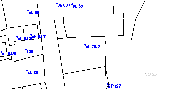 Parcela st. 70/2 v KÚ Řestoky, Katastrální mapa