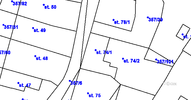 Parcela st. 74/1 v KÚ Řestoky, Katastrální mapa