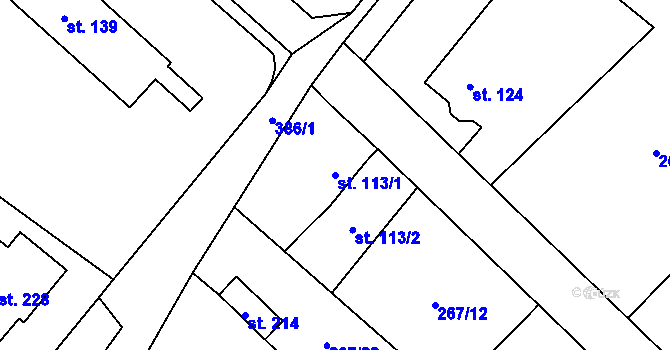 Parcela st. 113/1 v KÚ Řestoky, Katastrální mapa