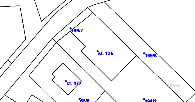 Parcela st. 135 v KÚ Řestoky, Katastrální mapa