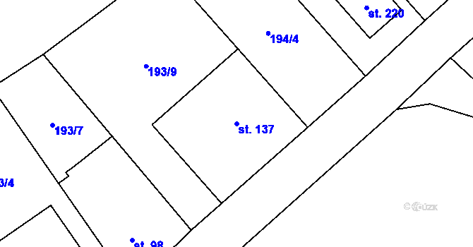 Parcela st. 137 v KÚ Řestoky, Katastrální mapa