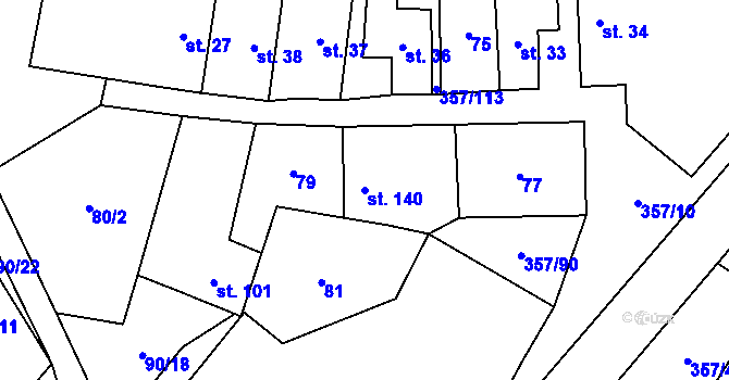 Parcela st. 140 v KÚ Řestoky, Katastrální mapa