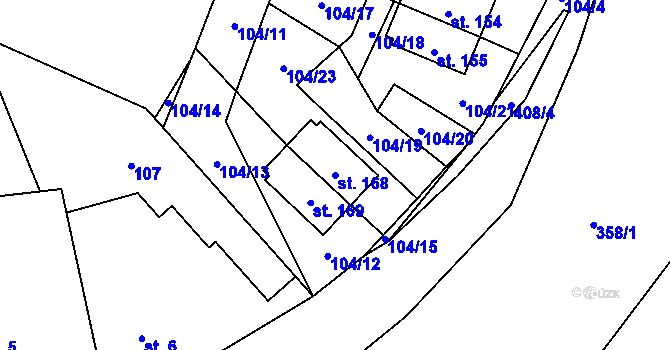 Parcela st. 168 v KÚ Řestoky, Katastrální mapa