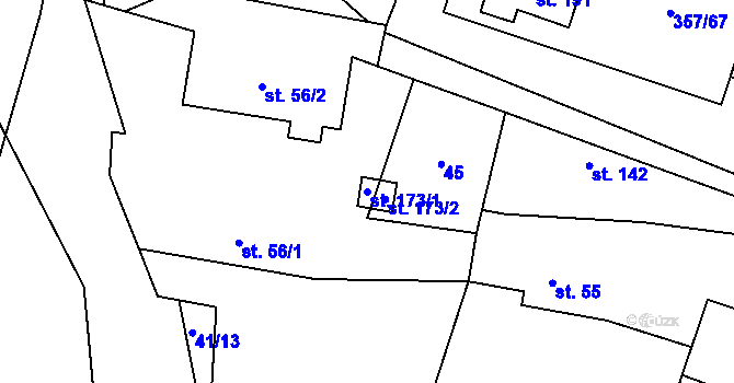 Parcela st. 173/1 v KÚ Řestoky, Katastrální mapa