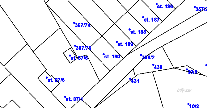 Parcela st. 190 v KÚ Řestoky, Katastrální mapa