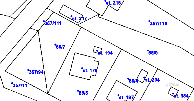 Parcela st. 194 v KÚ Řestoky, Katastrální mapa