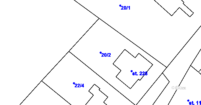 Parcela st. 20/2 v KÚ Řestoky, Katastrální mapa