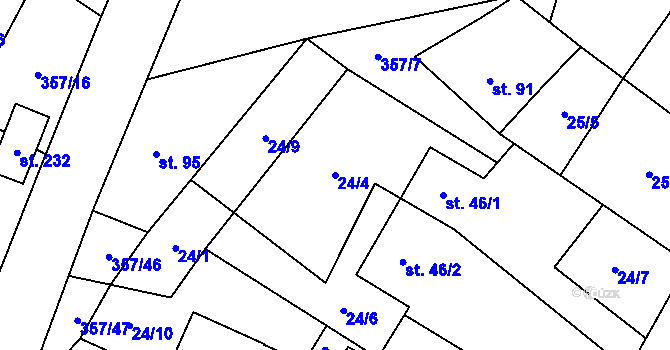 Parcela st. 24/4 v KÚ Řestoky, Katastrální mapa