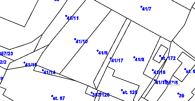 Parcela st. 41/9 v KÚ Řestoky, Katastrální mapa