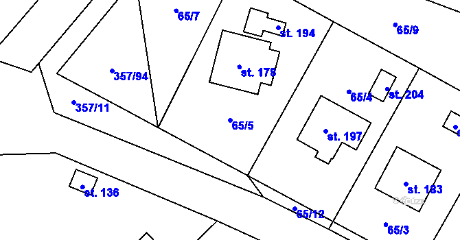 Parcela st. 65/5 v KÚ Řestoky, Katastrální mapa