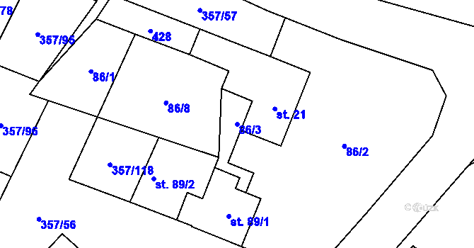 Parcela st. 86/3 v KÚ Řestoky, Katastrální mapa