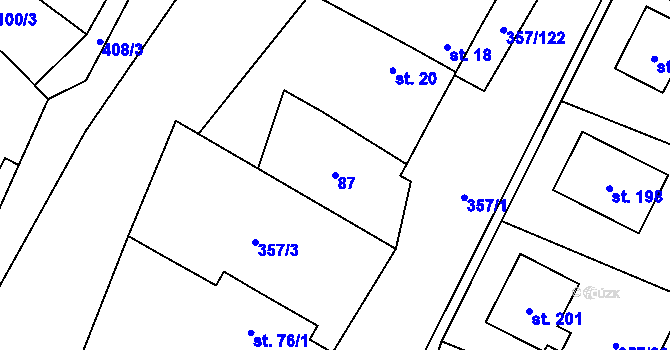 Parcela st. 87 v KÚ Řestoky, Katastrální mapa