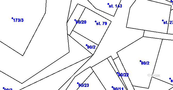 Parcela st. 90/2 v KÚ Řestoky, Katastrální mapa