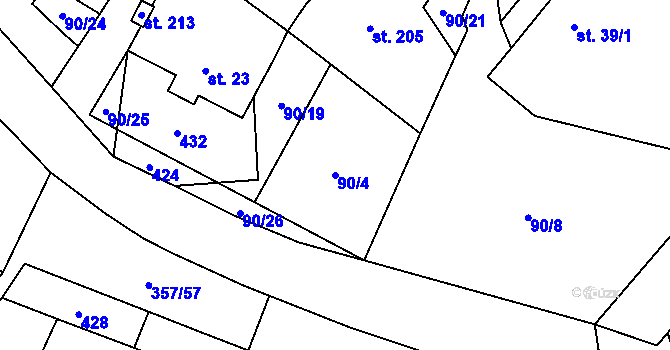 Parcela st. 90/4 v KÚ Řestoky, Katastrální mapa