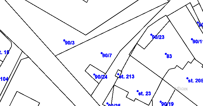 Parcela st. 90/7 v KÚ Řestoky, Katastrální mapa