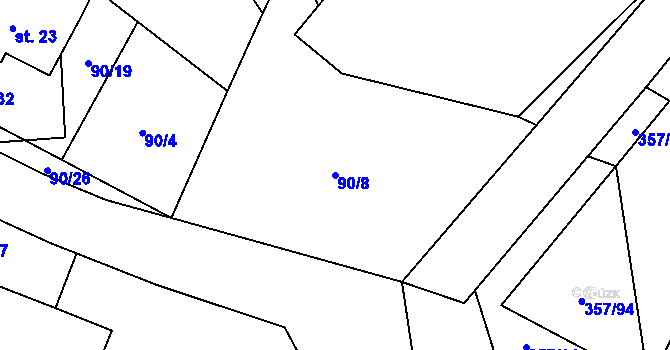 Parcela st. 90/8 v KÚ Řestoky, Katastrální mapa