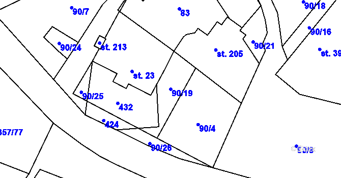 Parcela st. 90/19 v KÚ Řestoky, Katastrální mapa
