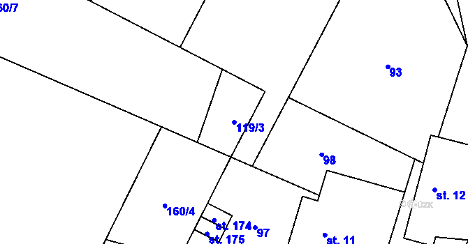 Parcela st. 119/3 v KÚ Řestoky, Katastrální mapa