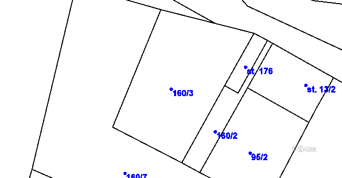 Parcela st. 160/3 v KÚ Řestoky, Katastrální mapa