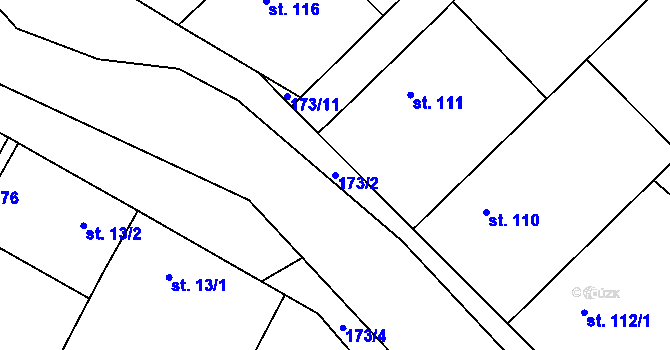 Parcela st. 173/2 v KÚ Řestoky, Katastrální mapa