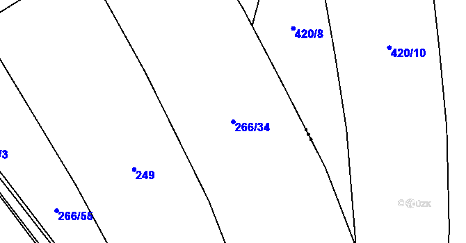 Parcela st. 266/34 v KÚ Řestoky, Katastrální mapa