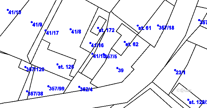 Parcela st. 357/5 v KÚ Řestoky, Katastrální mapa