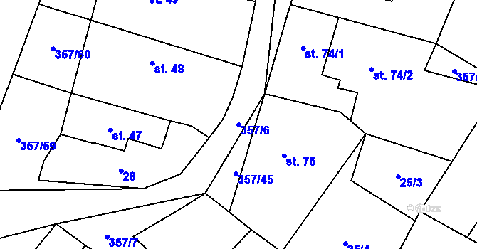 Parcela st. 357/6 v KÚ Řestoky, Katastrální mapa