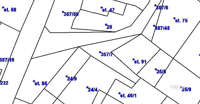 Parcela st. 357/7 v KÚ Řestoky, Katastrální mapa
