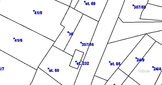 Parcela st. 357/16 v KÚ Řestoky, Katastrální mapa