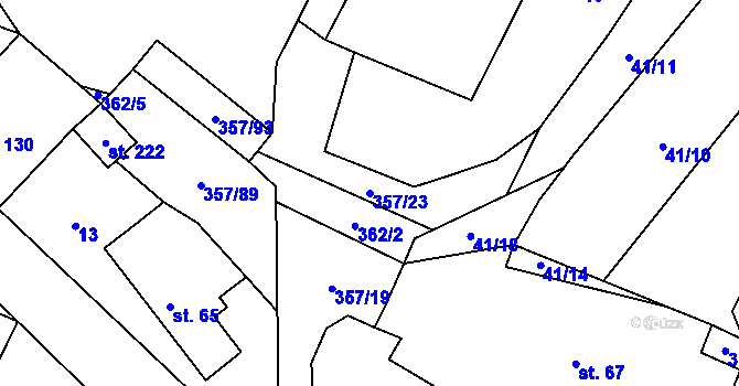 Parcela st. 357/23 v KÚ Řestoky, Katastrální mapa