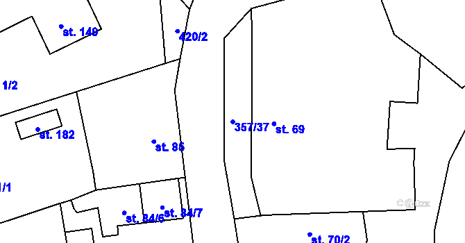 Parcela st. 357/37 v KÚ Řestoky, Katastrální mapa