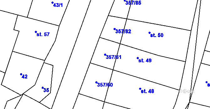 Parcela st. 357/61 v KÚ Řestoky, Katastrální mapa